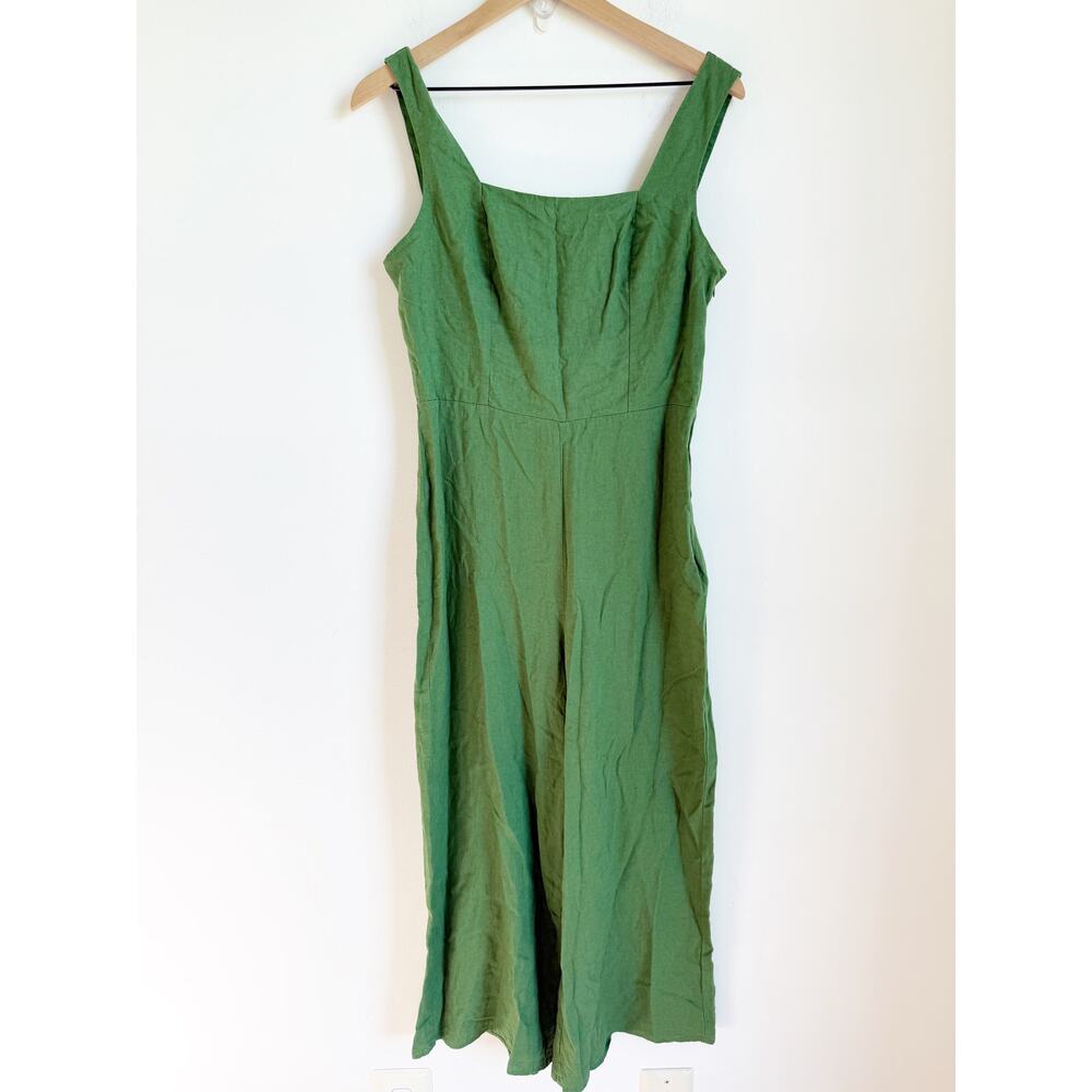 NWT Mango Green Linen Jumper Jumpsuit Medium - Picture 4 of 6